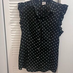 Black Polka Dot Ruffle Sleeve Blouse